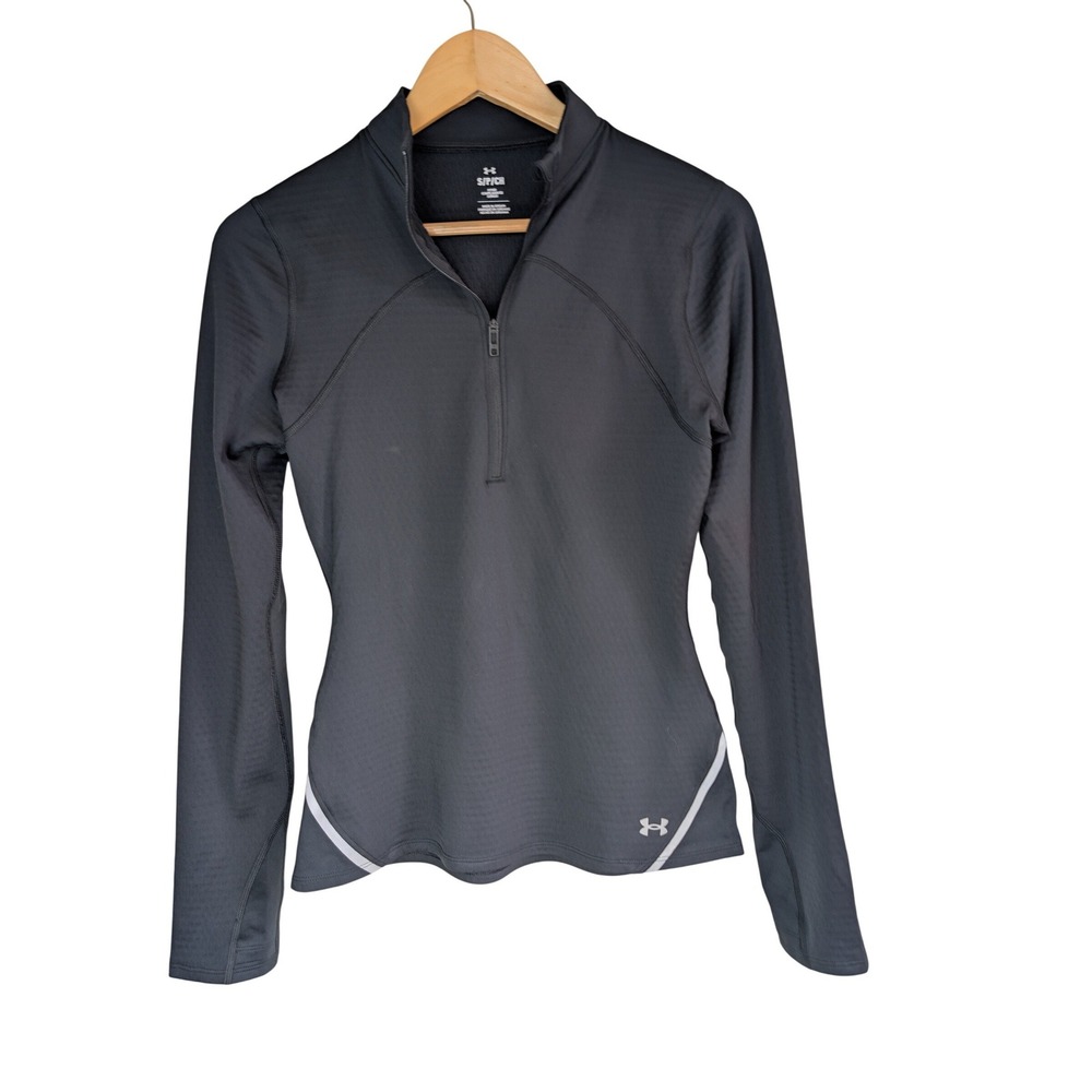 Under Armour Fitted Grid Fleece Half Zip Pullover Womens Small Black Reflective